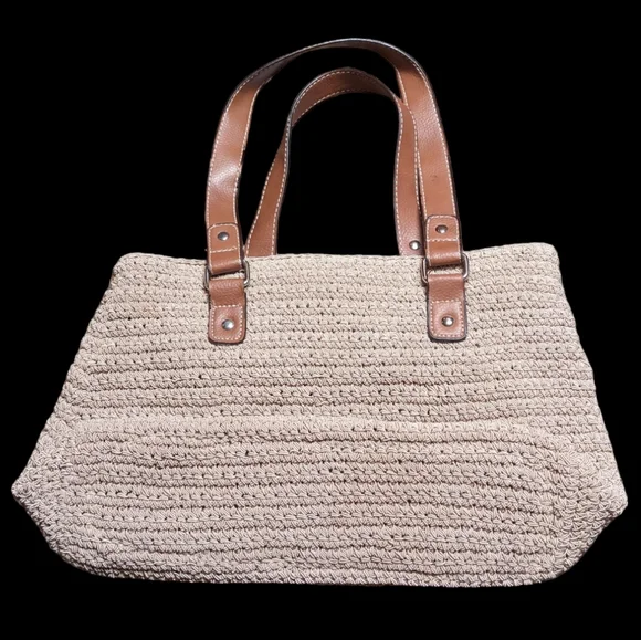 Woven Textured Tan & Brown Purse Handbag with Pockets - Picture 4 of 15